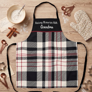 Tablier Souvenirs de Cuisine Plaid de Noël Nom Personnalis