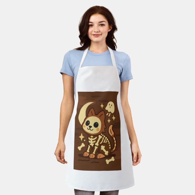 Tablier Spooky Skeleton Cat All-Over Print Apron, Medium (Porté)