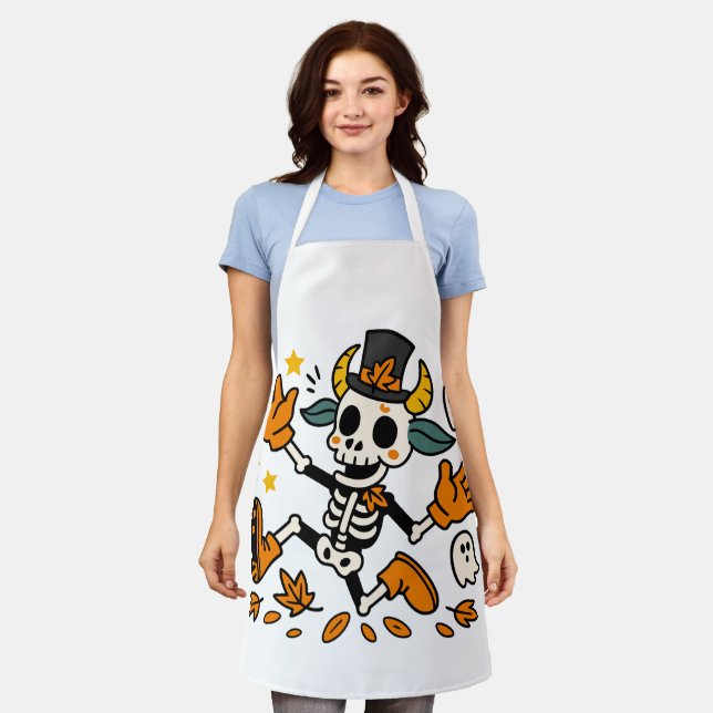 Tablier Spooky Skeleton Goat All-Over Print Apron, Medium (Porté)