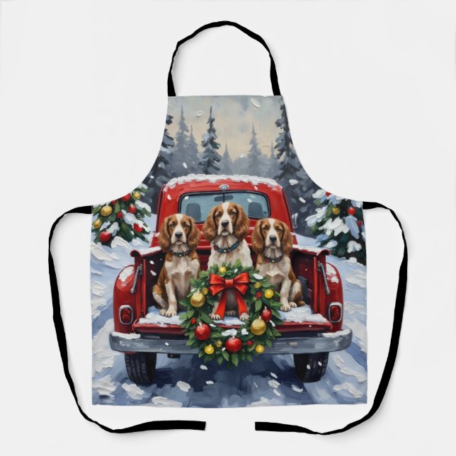 Tablier Springer Spaniel Christmas Red Truck Holiday (Recto)