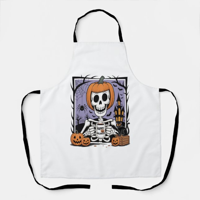 Tablier Squelette citrouille Boire Café (Recto)