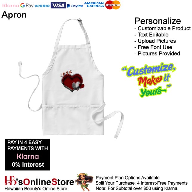 Tablier standard de magie cardiaque (Love Heart White Kitchen Cooking Mess Free Apron.
)