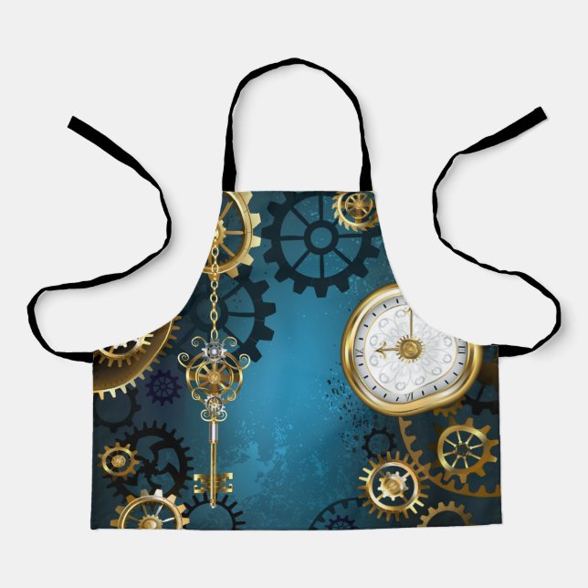 Tablier Steampunk Arrière - plan turquoise avec Gears (Recto)