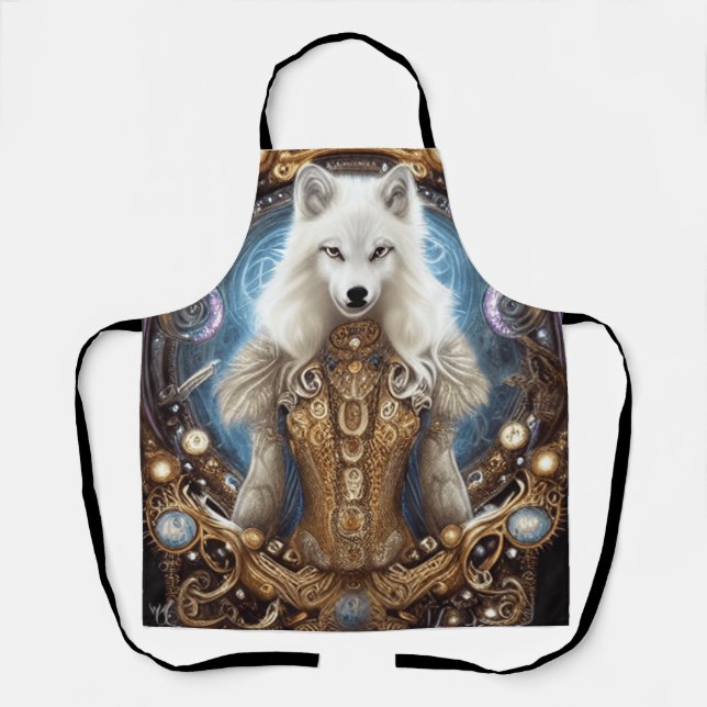 Tablier Steampunk Whimsical charmant loup blanc (Recto)