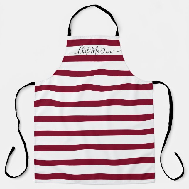 Tablier Stripes Bourgogne personnalisées Script (Recto)