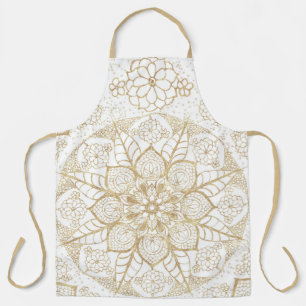 Tablier Style Boho Blanc Or Mandala Floral
