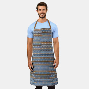 Tablier Style Sud-Ouest Bleu & Tan Motif géométrique Grand