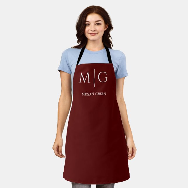 Tablier Stylish Monogram With Name Personalized Maroon (Porté)
