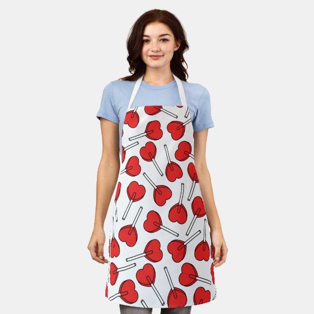 Tablier Sucettes rouges, sucettes en forme de cœur, motif  (Porté)