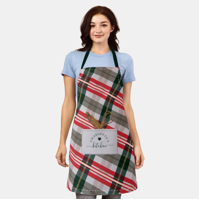 Tablier sucre de canne Plaid Fake Pocket & Wooden Spoon Wh (Porté)