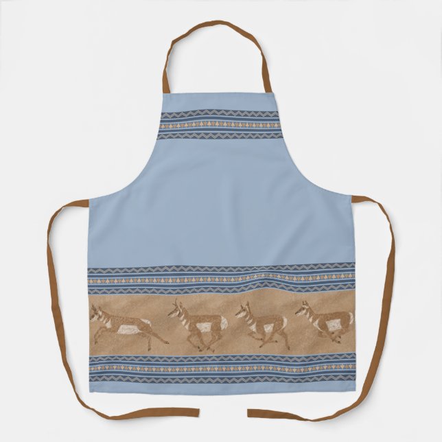 Tablier Sud-Ouest Pronghorn Antelope Bleu Bordure Moyen (Recto)