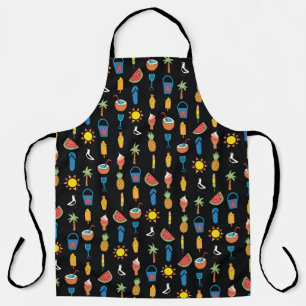 Tablier Summer icons seamless vintage pattern black. Repea