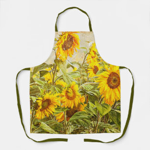 Tablier Sunflower Field Yellow Green Country Art Vintage