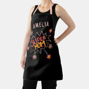 Tablier Super Maman Comic Bubble Fleur Mère`Jour Apron