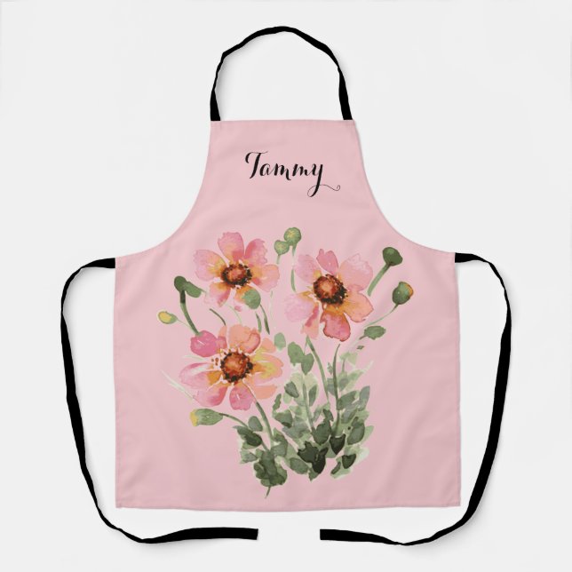 Tablier Superbe aquarelle Fleur sauvage personnalisé tabli (Recto)