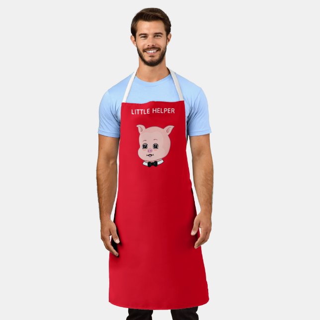 Tablier Superbe petit cochon sur rouge (Porté)