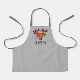 Tablier Superman S-Shield   Logo en métal cassé   Nom