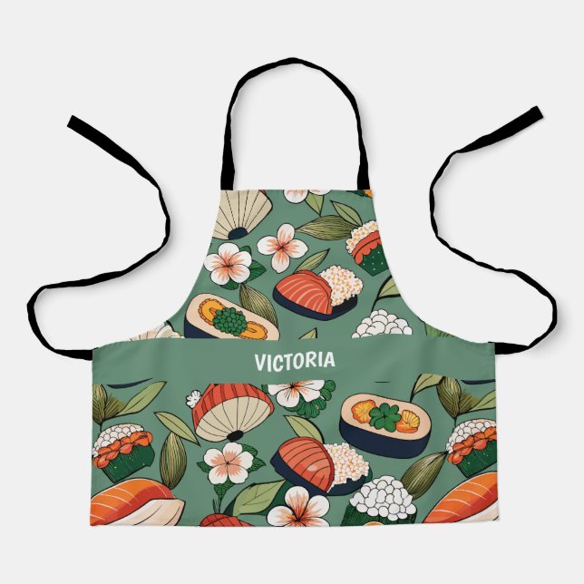 Tablier Sushi Floral Motif personnalisé (Recto)