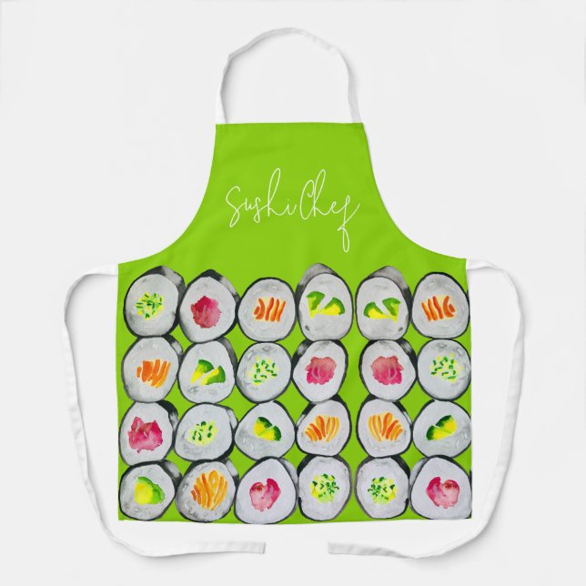 Tablier Sushi Time aquarelle wasabi (Recto)
