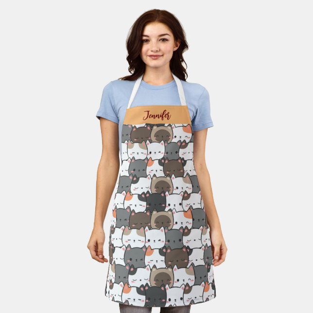 Tablier Sympa Girly Prénom Chats de Noël Illustration (Porté)