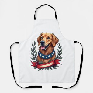 Tablier T-shirt artistique américain avec Golden Retriever