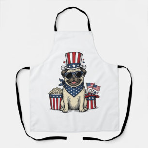 Tablier T-shirt de chien avec gravure vintage Pug patrioti