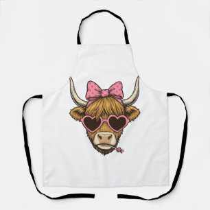 Tablier T-shirt vintage Cute Highland Cow Heart Lunettes D