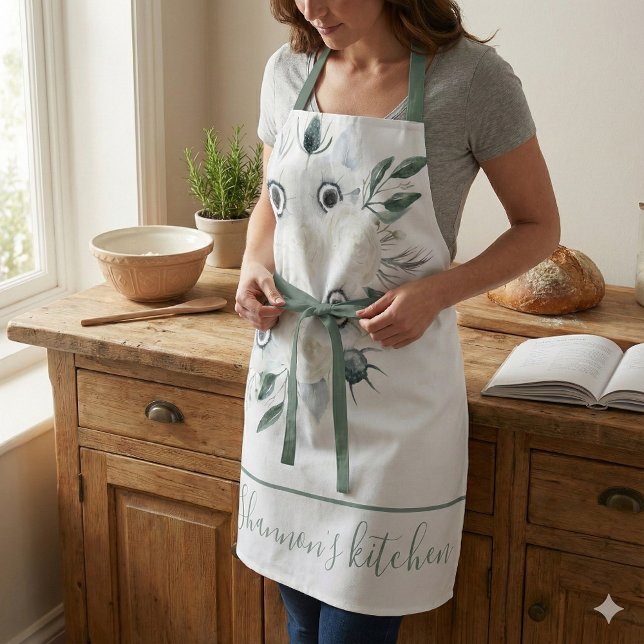 Tablier Tabard à impression florale aquarelle intégrale (This beautiful watercolor floral personalized apron would make a great bridal shower gift! )