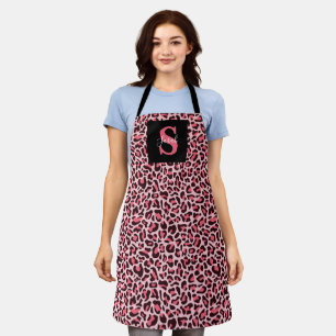 Tablier Tabard à imprimé léopard et monogramme rose chaud