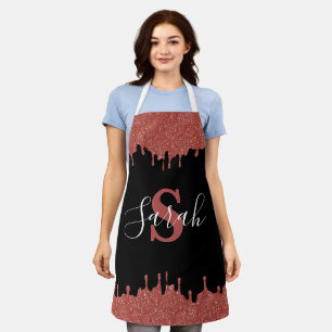 Tablier Tabard à paillettes et monogramme rose et noir