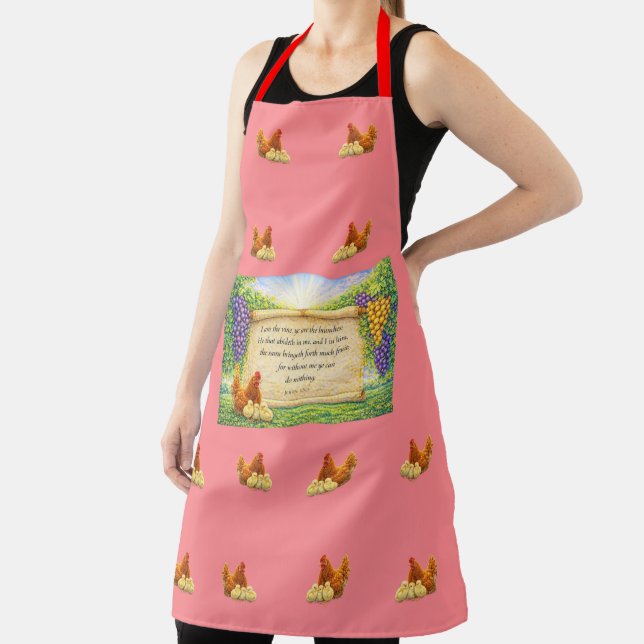 Tablier Tabard Rouge Intégral avec Poules & Verset Bibliqu (Insitu)