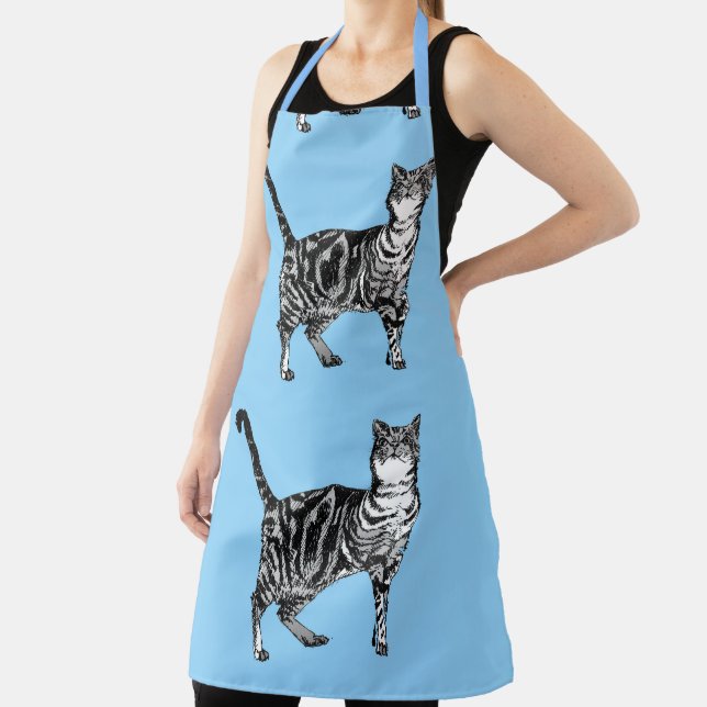 Tablier Tabby Chat Sur Bleu Léger Chats Animaux Apron (Insitu)
