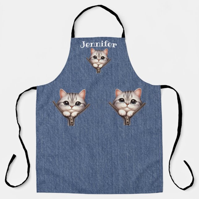 Tablier Tabby Gris Super Doux Chat Tout-En-Dessus Imprimé  (Recto)