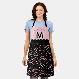 Tablier Taches modernes Nom personnalisé & Monogramme Rose