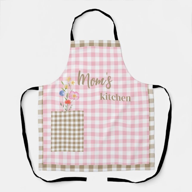 Tablier Tan & rose En vichy Fleur sauvage Maman's Kitchen (Recto)