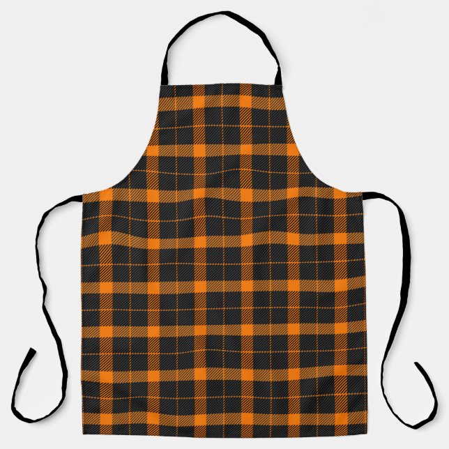 Tablier Tartan d'Halloween plaid. Motif écossais en orange (Recto)