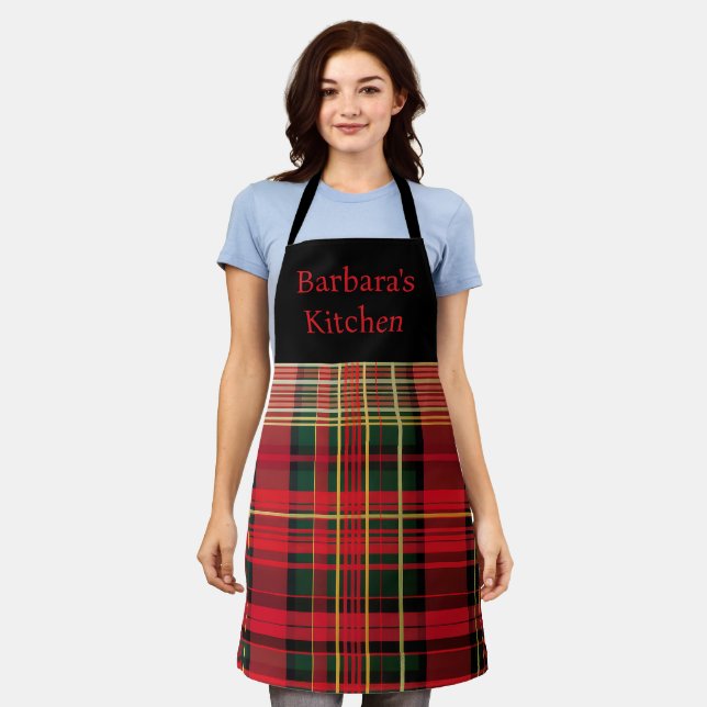Tablier Tartan personnalisé Rouge et Vert Noël (Porté)