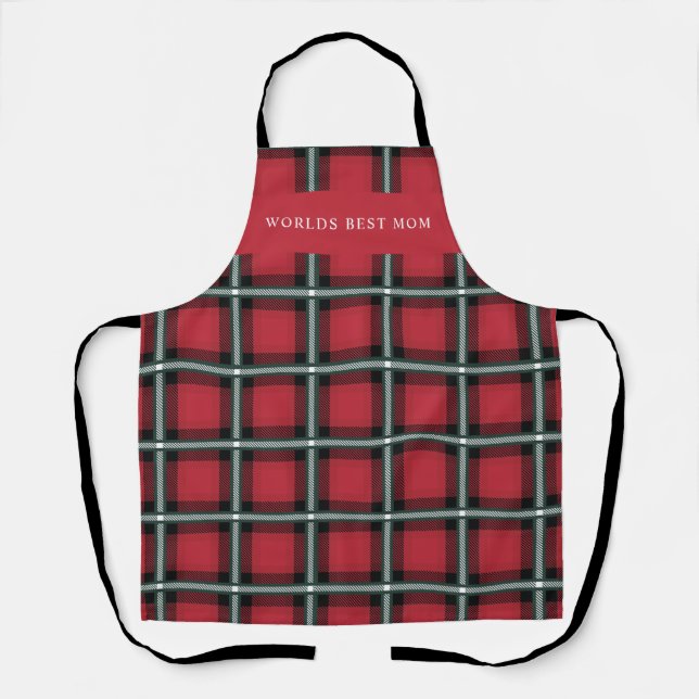 Tablier tartan traditionnel rouge personnalisées noël (Recto)