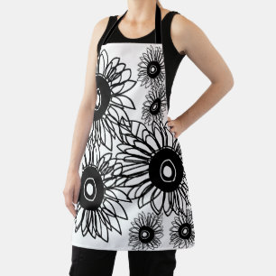 Tablier Tatouage Tournesol Floral Noir Blanc Tatouage Fleu