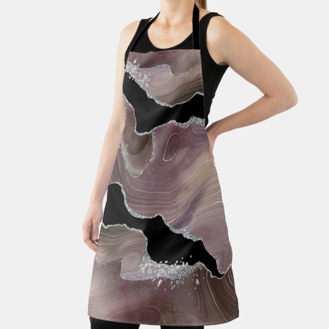 Tablier Taupe & Black Agate Parties scintillant Argent Fla (Insitu)