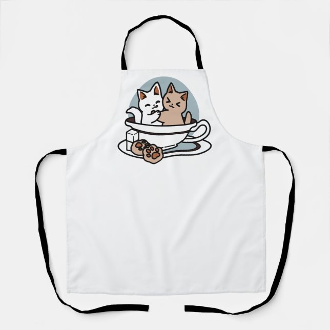 Tablier Tea Time Meow Time - Cute Cat and Tea Design (Recto)