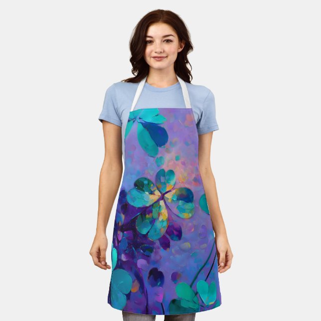 Tablier Teal & Purple Lucky Clover Art Apron (Porté)