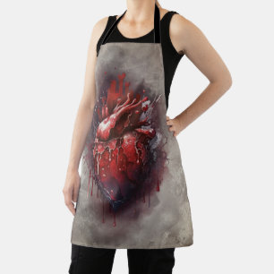 Tablier Técherie   Coeur avec goutte rouge et or saignant