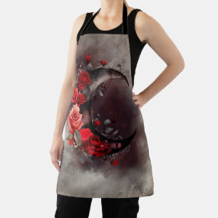 Tablier Técherie   Lune de croissant avec des roses rouges