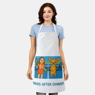 Tablier Tennis with a woman and a chihuhua