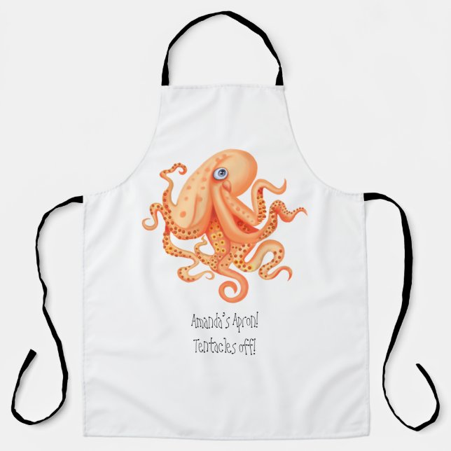 Tablier tentacules personnalisées de pieuvre orange mignon (Recto)