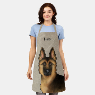 Tablier Tête De Berger Allemande Noire Et Tan Et Nom Beige
