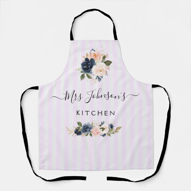 Tablier texte floral floral et bleu Apron (Recto)