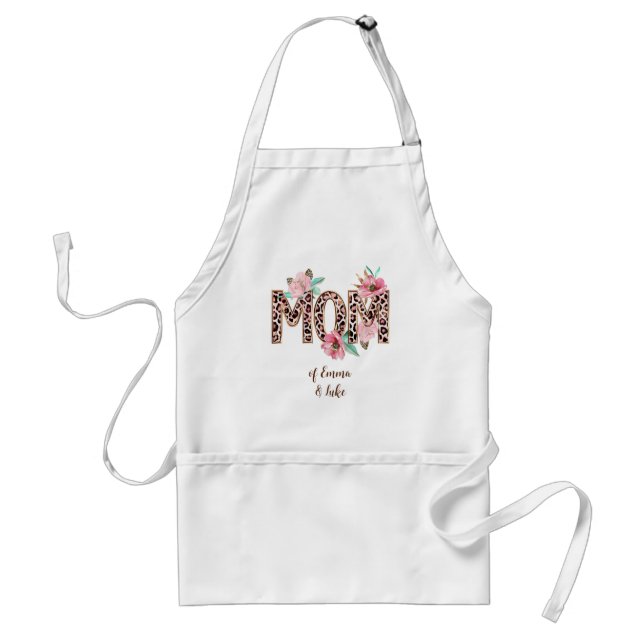 Tablier Texte MOM avec Fleurs et Noms des enfants Fête des (Devant)