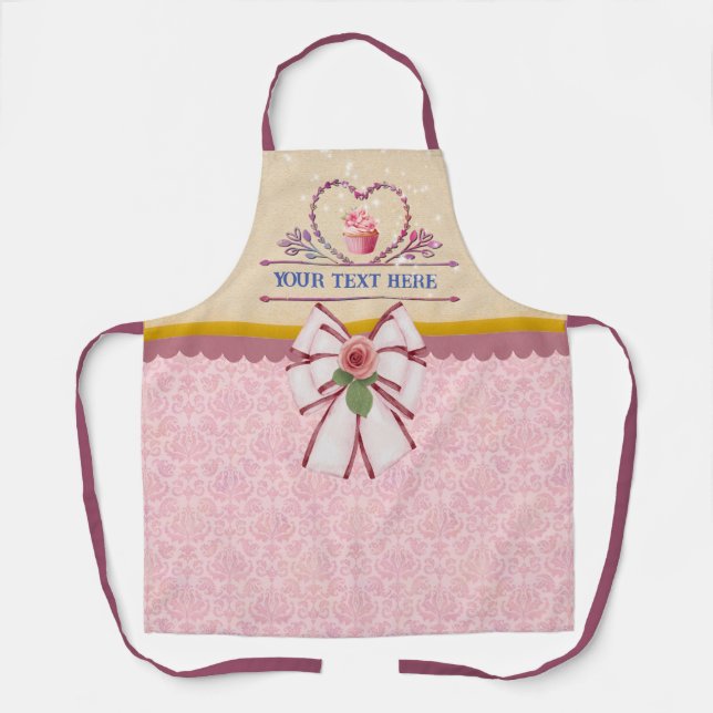 Tablier Texte personnalisé, Aquarelle Coeur et Cupcake (Recto)